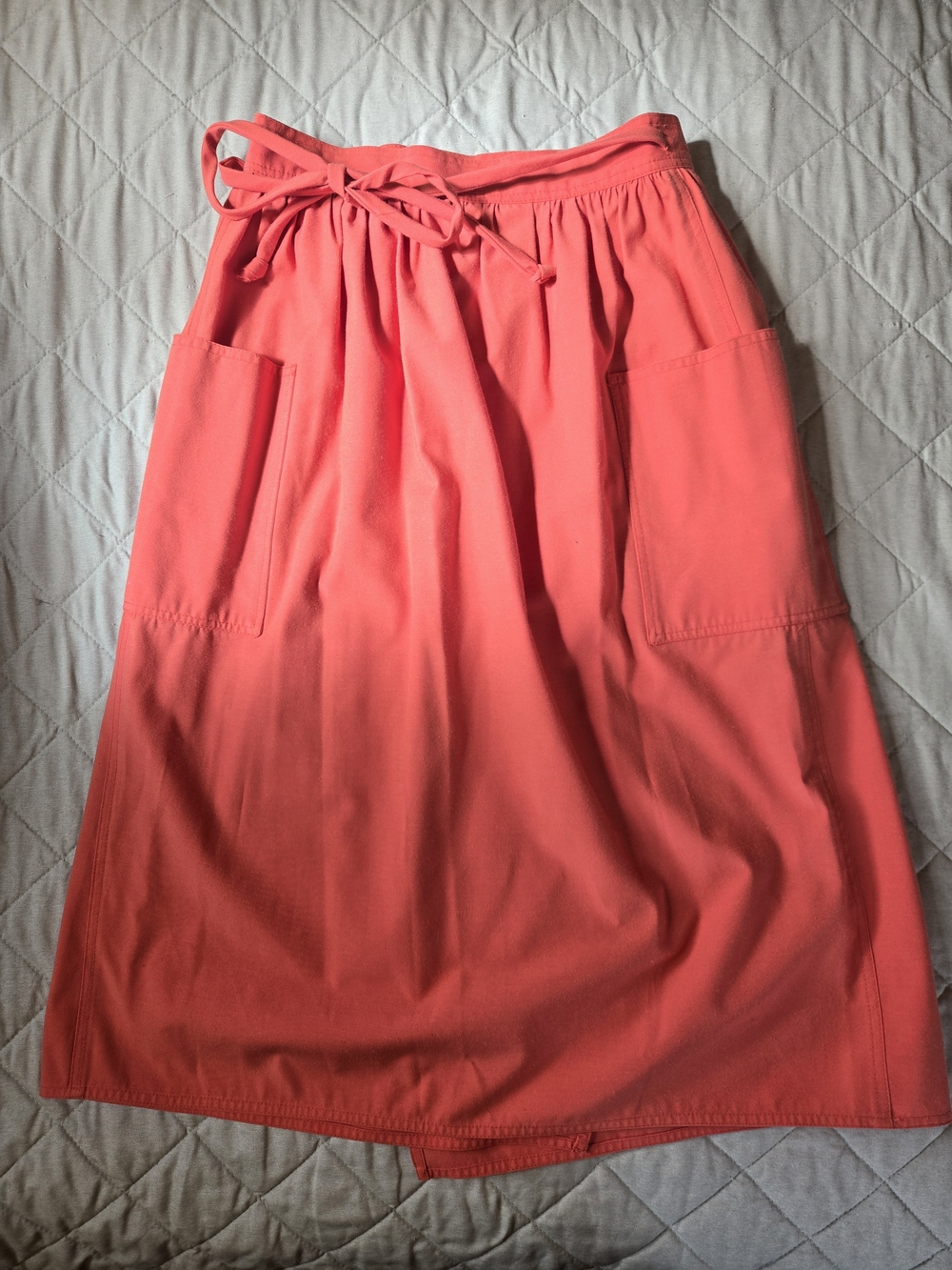 Coral Tie-Waist Wrap Midi Skirt with Front Pockets